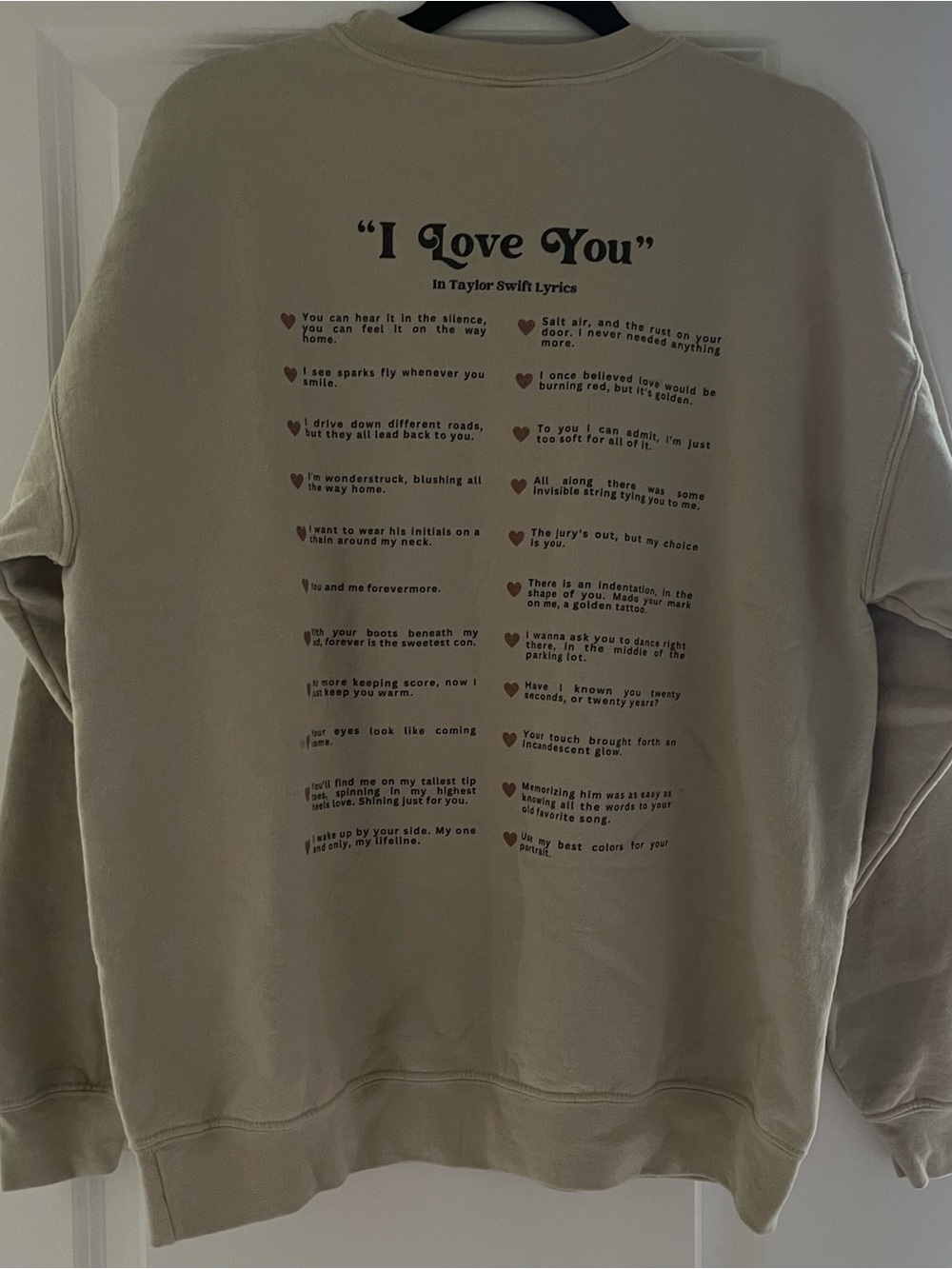 Taylor Swift Lyrics Heart Graphic Sweatshirt Oversized Beige BCrewneck Size L